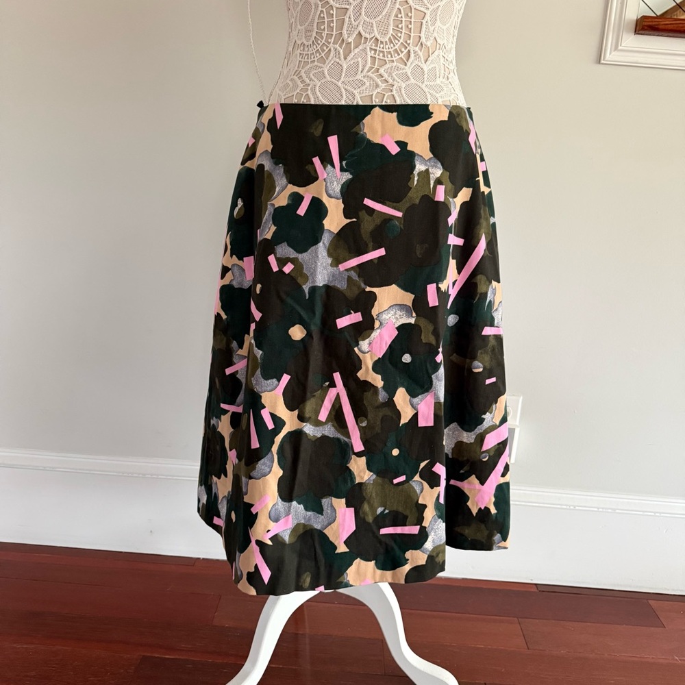 MARIMEKKO Taiga A-Line Midi Skirt in Pink and Green Geometric Pattern Sz 42 - Picture 1 of 4